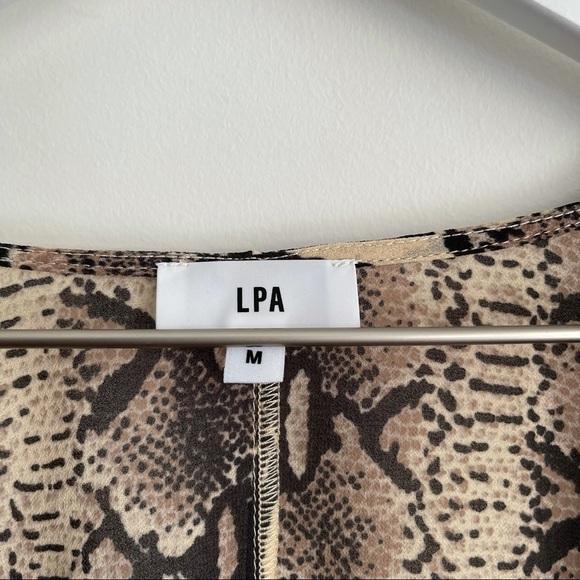 Revolve LPA Pinched Shoulder Snake print long sleeve wrap style blouse M - Picture 4 of 10